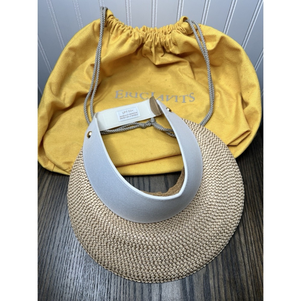 Eric Javits New York Natural Straw Squishee Champ Visor Adj 3" Brim UPF 50+